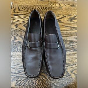Salvatore Ferragamo genuine brown leather slip-on shoes. Size 9.5.